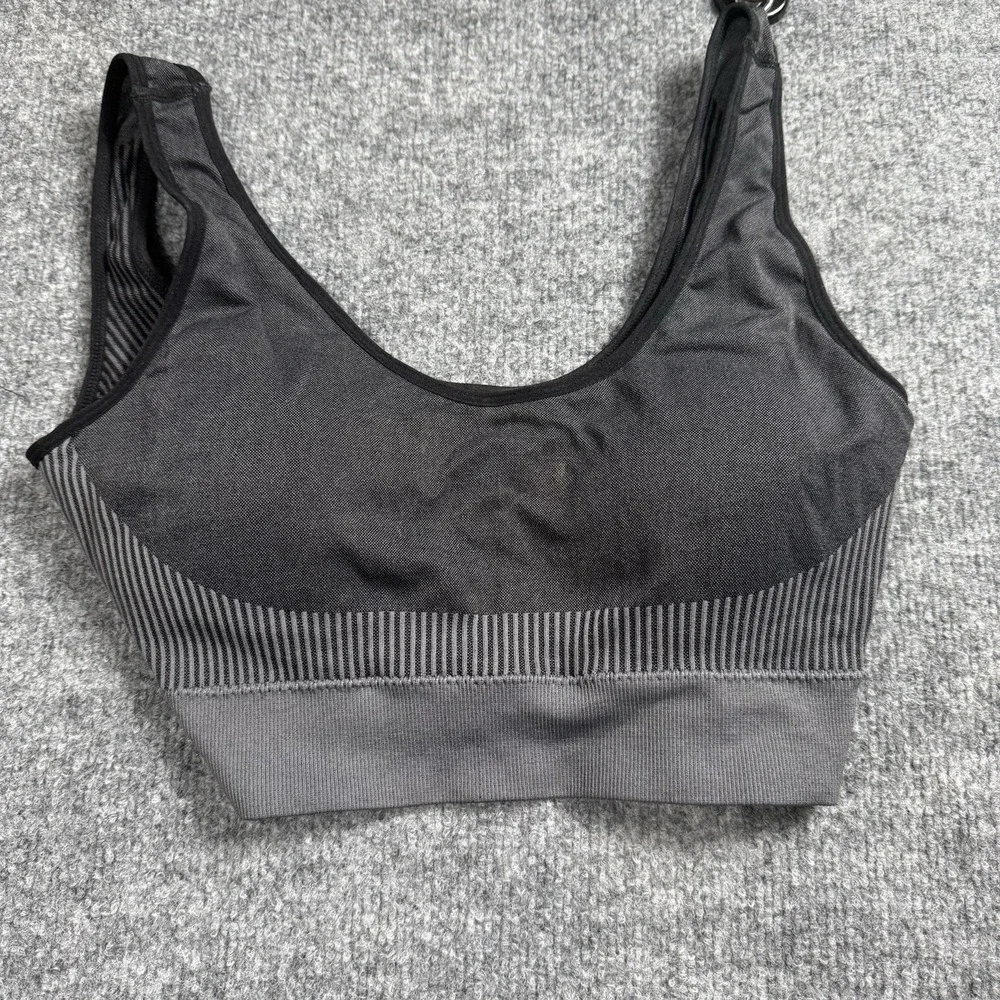 Gray Seamless‎ Sports Bra Ribbed Band Compression Activewear Crop Top Size 2X